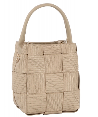 Fashion Woven Bucket Satchel Handbag HGE-0157 STONE